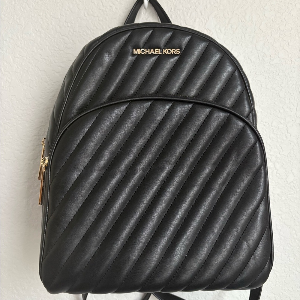 Michael Kors Erin Quilted Black Backpack with Gold Details